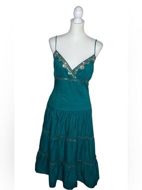 Ruby Rox EUC Teal Embellished Spaghetti-Strap Midi Dress Sz 13 Whimsigoth Boho